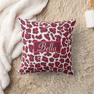 Wine Red Leopard Pattern  Throw Pillow