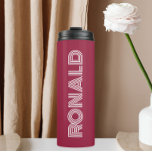 Wine Red Modern Typography Personalized Name Thermal Tumbler<br><div class="desc">Keep hot beverages hot and cold beverages cold with this trendy,  insulated thermal tumbler that is a wine red colour along with name printed in white,  modern  typography. Edit your thermal tumbler and replace name with desired name. Perfect for a birthday gift,  wedding groomsman gift,  etc.</div>