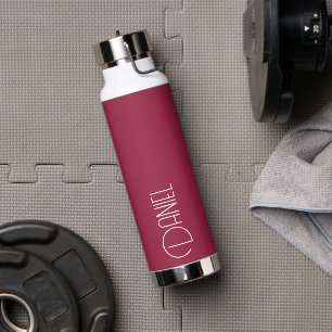 Wine Red Modern Typography Personalized Name Water Bottle
