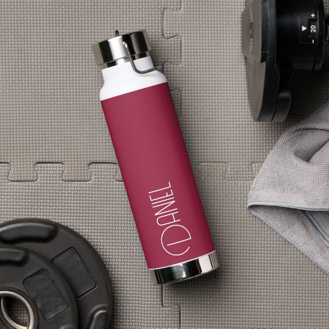 Wine Red Modern Typography Personalized Water Bottle (Gym)