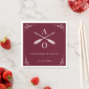 Wine Red Monogram and Arrows Wedding Napkin