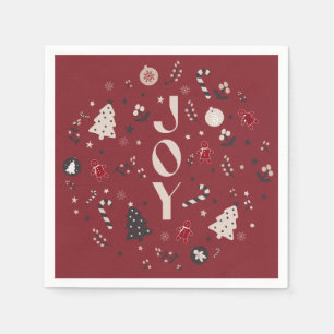 Wine Red Nordic Joy Christmas Tree Candy Cane Bell Napkin