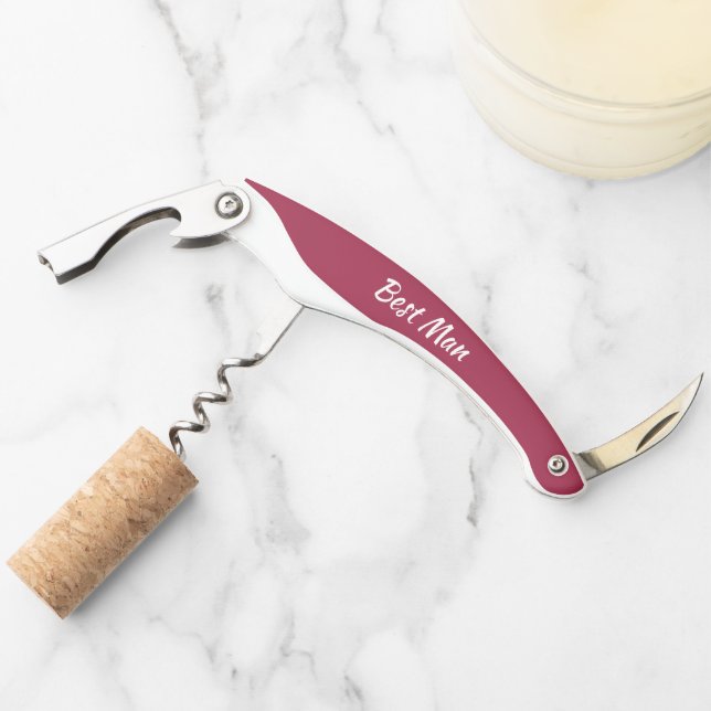Wine Red Personalized Wedding Best Man Corkscrew (Front)