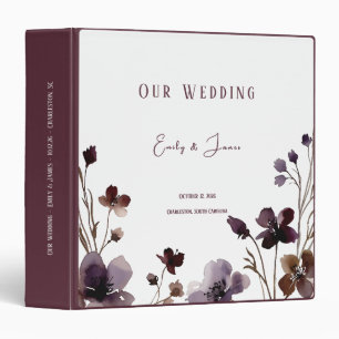 Wine Red Plum Mauve Fall Floral Wedding Binder
