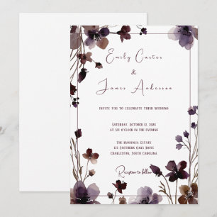 Wine Red Plum Mauve Fall Floral Wedding Invitation