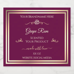 Wine Red Product Label Gold Frame and Vintage Rose