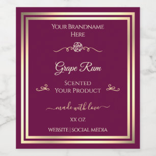 Wine Red Product Label Gold Frame and Vintage Rose
