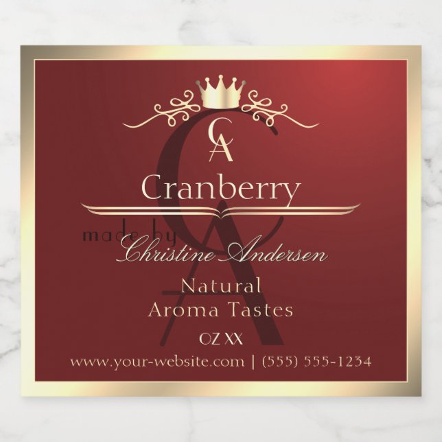 Wine Red Product Label with Gold Frame Monogram (Single Label)