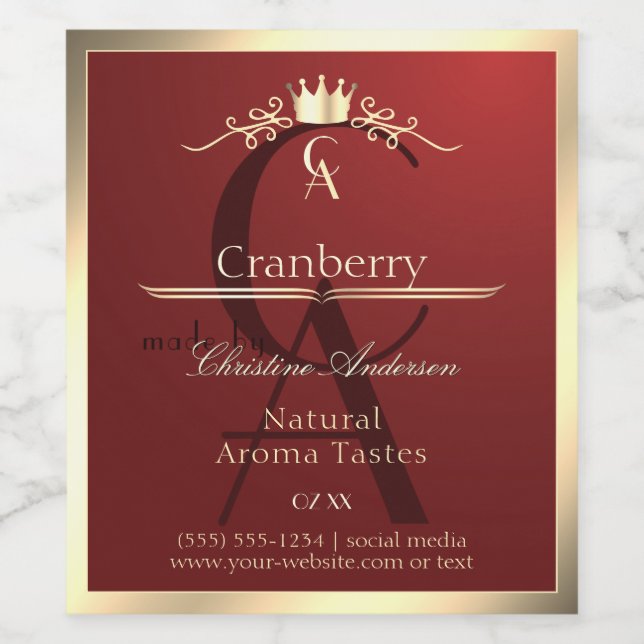 Wine Red Product Label with Gold Frame Monogram (Single Label)