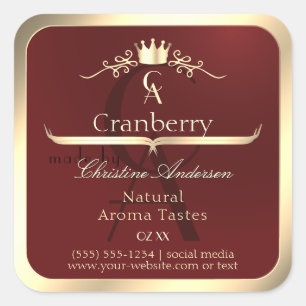 Wine Red Product Label with Gold Frame Monogram
