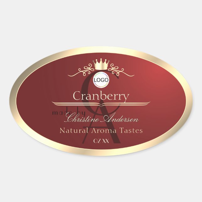 Wine Red Product Labels Gold Frame Logo Monogram (Front)