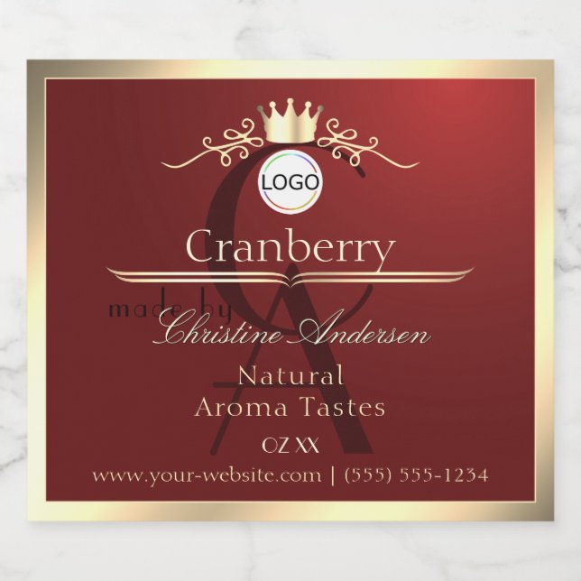 Wine Red Product Labels Gold Frame Logo Monogram (Single Label)