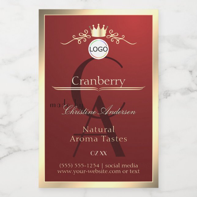 Wine Red Product Labels Gold Frame Logo Monogram (Single Label)