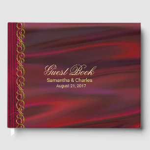 Wine Red Satin Look Wedding Guest Book