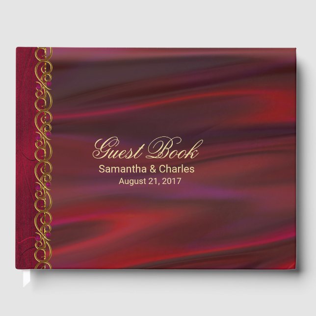 Wine Red Satin Look Wedding Guest Book (Front)