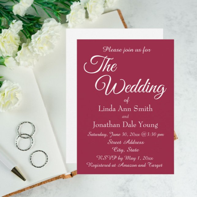 Wine Red Simple Style Wedding Invitation (In Situ Wedding)