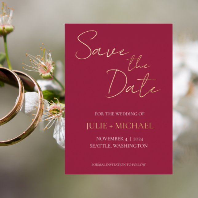 Wine Red Simple Style Wedding Save the Date (In Situ Wedding)