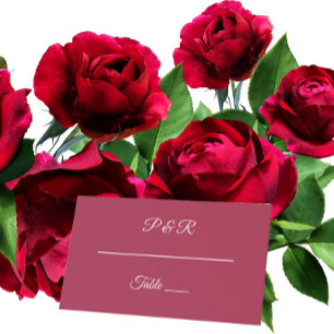 Wine Red Simple Stylized Script Wedding Place Card