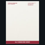 Wine red stripe ecru professional business company letterhead<br><div class="desc">Make a memorable impression with these contemporary colour stripe letterhead. This fully customizable business stationery is perfect for consulting or service businesses that need to project a polish and professional image. Your name is set boldly in a modern typeface that command attention. Important contact info is set on the opposite...</div>