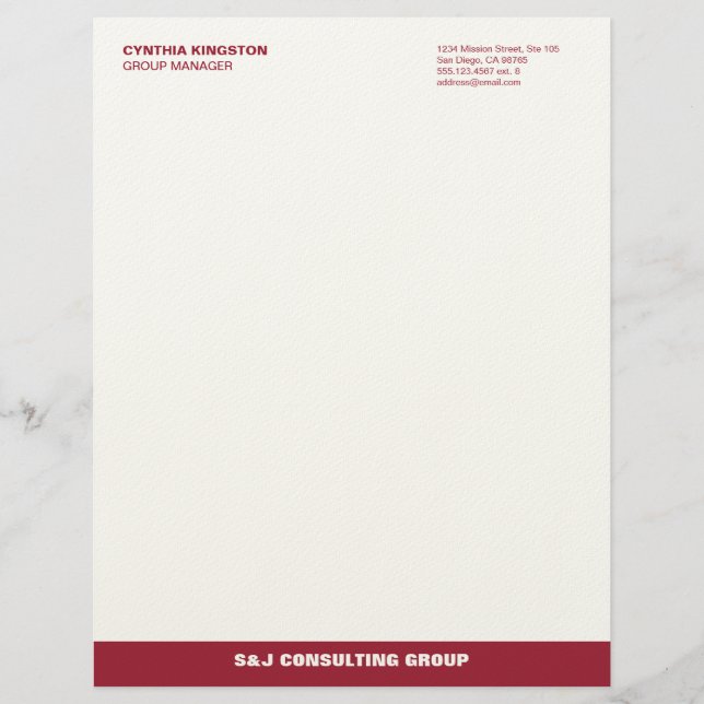 Wine red stripe ecru professional business company letterhead (Front)