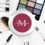 Wine Red Stylized Bridesmaid Monogram Compact Mirror<br><div class="desc">A personalized compact mirror for your wedding bridesmaid or maid of honour that has her initial and name stylized on a trendy,  wine red colour background. Edit to replace initial and name. Select your compact mirror style.</div>