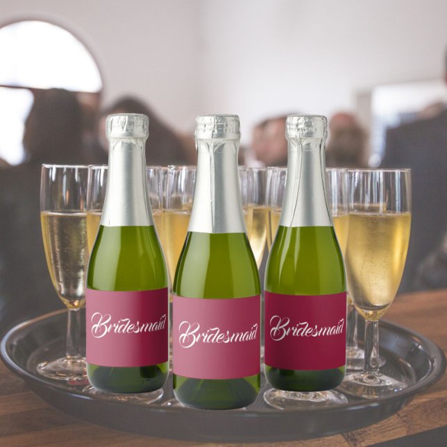 Wine Red Stylized Script Wedding Bridesmaid Sparkling Wine Label (In Situ Wedding)