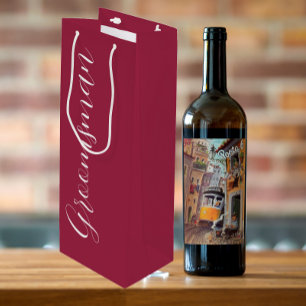 Wine Red Stylized Script Wedding Groomsman Wine Gift Bag
