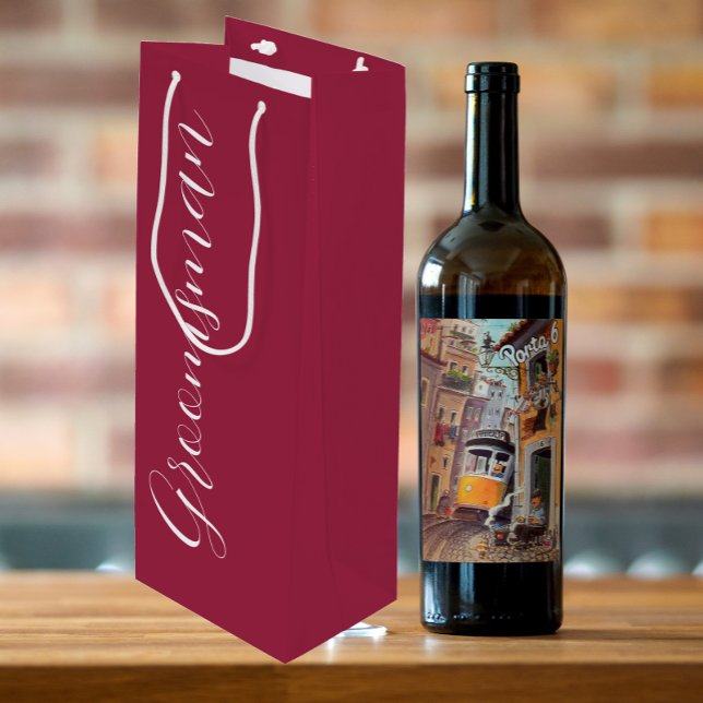Wine Red Stylized Script Wedding Groomsman Wine Gift Bag (In Situ)