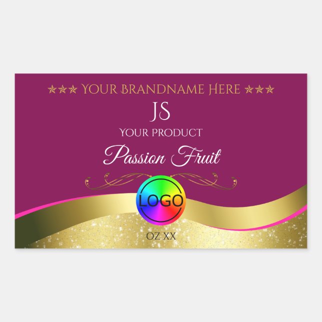 Wine Red Wavy Gold Logo Monogram Product Label (Front)