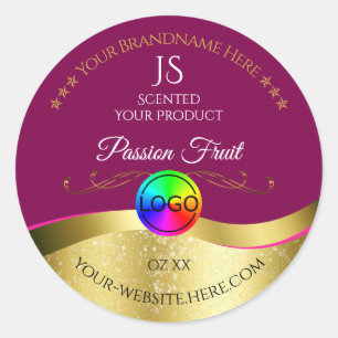 Wine Red Wavy Gold Logo Monogram Product Label