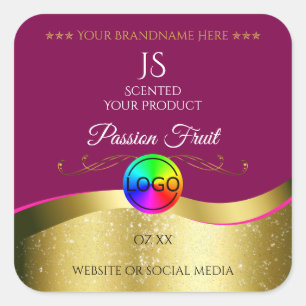 Wine Red Wavy Gold Logo Monogram Product Label