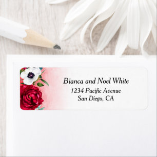  Wine Red White floral Return Address 