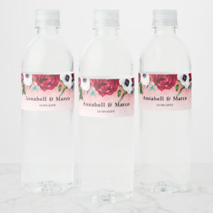 Wine Red White Floral  Water Bottle Label