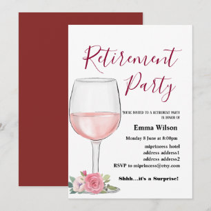 wine, retirement invitation, for woman invitation