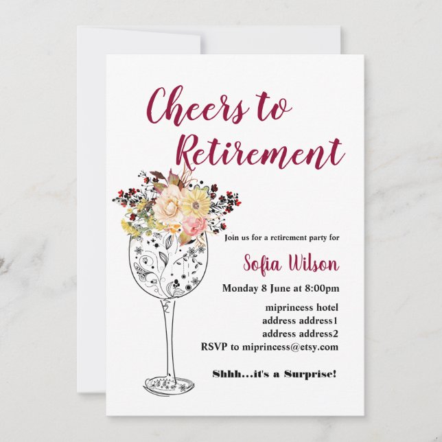 Wine retirement party invitation (Front)