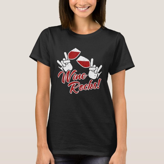 Wine Rocks Drinking Humour T-Shirt (Front)