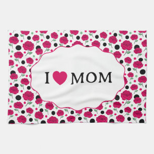 Wine Rose Green Polka Dot Graphic Pattern Modern Kitchen Towel