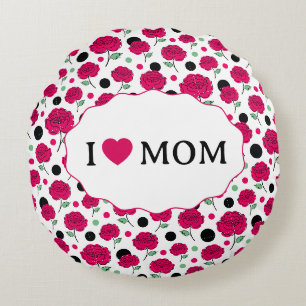 Wine Rose Green Polka Dot Graphic Pattern Modern Round Pillow