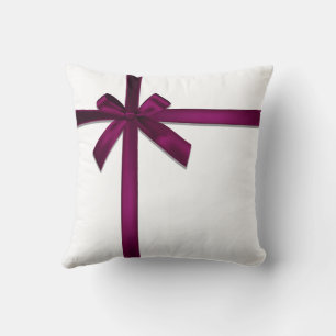 Wine Satin Ribbon Bow  Throw Pillow
