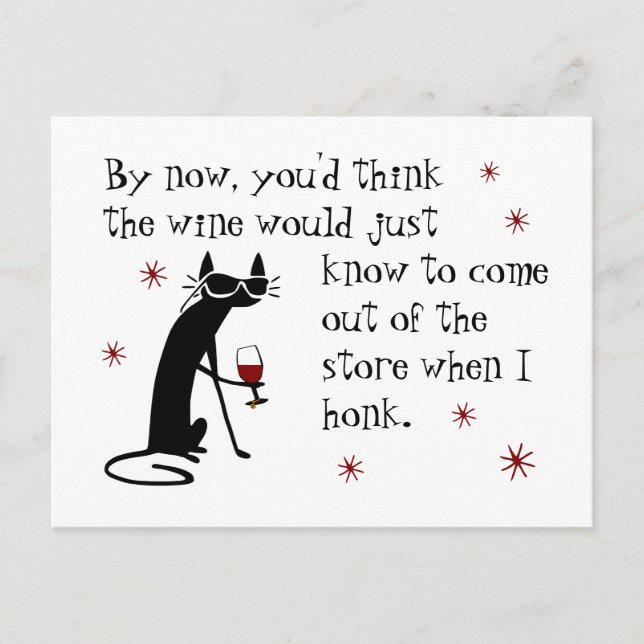 Wine Should Know Funny Quote with Black Cat Postcard (Front)