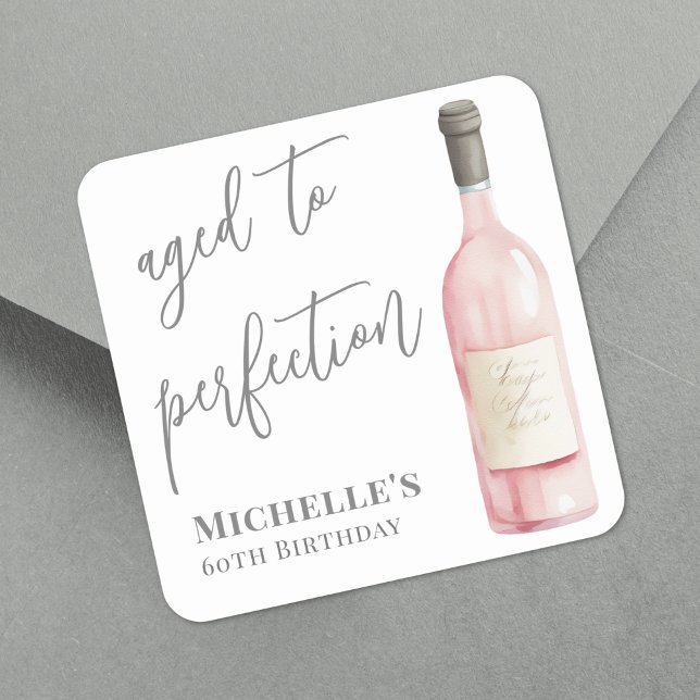 Wine Simple Aged To Perfection Birthday Square Sticker (Wine Simple Aged To Perfection Birthday Square Sticker)