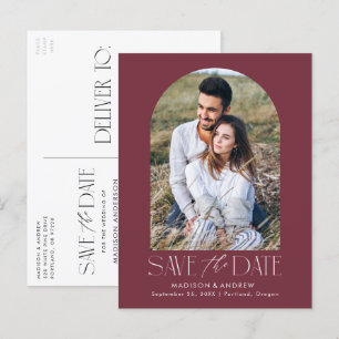 Wine   Simple Modern Arch Photo Save the Date Announcement Postcard