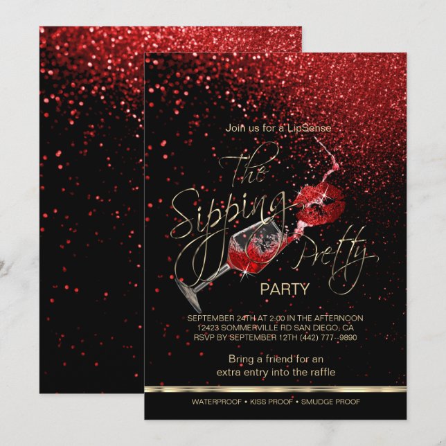 Wine Sipping and Lips Lipsense Party Invitation (Front/Back)