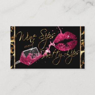 Wine Sips and Pretty Lips - Dark Pink Business Card