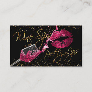 Wine Sips and Pretty Lips - Dark Pink Business Card