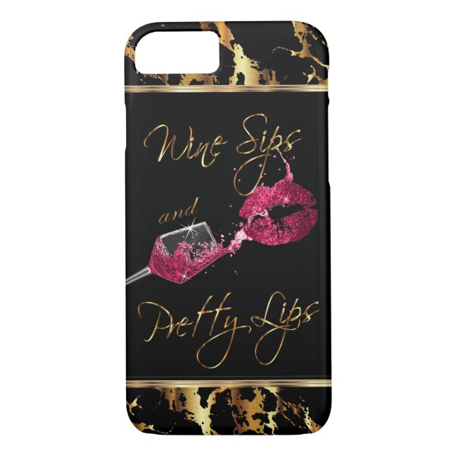 Wine Sips and Pretty Lips - Pink Case-Mate iPhone Case (Back)