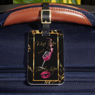 Wine Sips 🍷 and Pretty Pink Lips 👄 Luggage Tag
