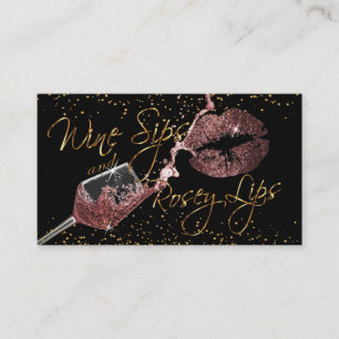 Wine Sips and Rosey Lips - Dusty Rose Business Card
