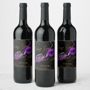 Wine Sips and Sweet Lips - Purple Wine Label