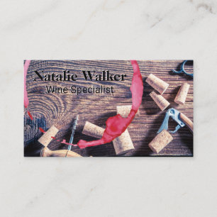 Wine Stain   Corks on Wood Table Business Card